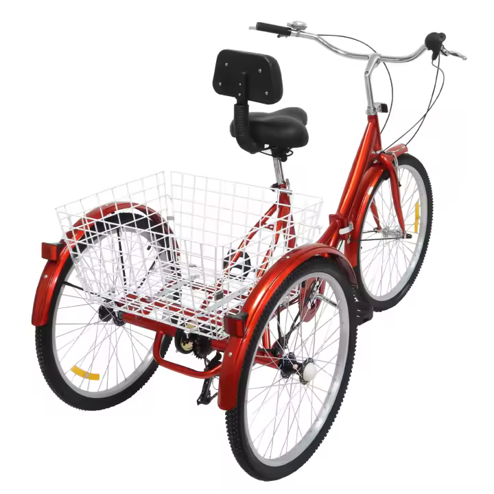 Triciclo para adultos de 24 pulgadas y 7 velocidades, bicicleta plegable de 3 ruedas con cesta, crucero de compras - 1