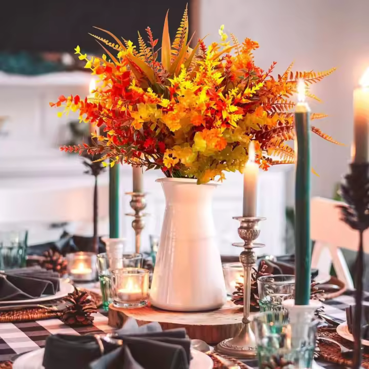 9 paquetes de flores artificiales de otoño, decoración de otoño, ramo artificial de eucalipto, ramas de otoño, hojas de arce, decoración de otoño para interior y exterior, mesa de balcón, - 1