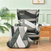 Funda para silla con respaldo alto y estampado elástico, funda para sillón con ala de un solo asiento, forma de 2 piezas - details 5