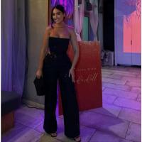 Conjunto de Denim con Lentejuelas BKQU Pantalones de Pierna Ancha y Top de Tanque con Corset sin Correas para Mujeres Outfit de Fiesta de Lujo para Clubes - details 35