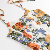 TRAFZA Vestido con tirantes estampado de flores para mujer, moda Primavera 2025, sin mangas, dobladillo delgado, abertura en la playa, vestidos informales de verano - details 3