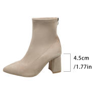 Botas Cortas de Tacón Alto con Puntas Botas de Gamuza para Mujer Botas de Primavera y Otoño con Cremallera Trasera - details 12