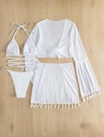 Conjunto de Bikini bohemio para mujer, traje de baño Sexy de 4 piezas, Top con falda, ropa de playa, fiesta y playa - details 13