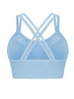 Sujetador De Cuello Redondo Hueco para Deportes, Transpirable, entrecruzado en la espalda, Cómodo, De Color Sólido, De alta elasticidad - details 23