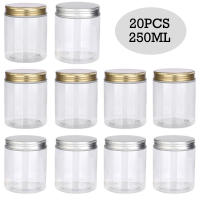 20 piezas de plástico transparente para almacenamiento de mascotas, tarro vacío con tapas de aluminio doradas y plateadas, contenedor de cosméticos para crema facial, suministros para el hogar, 250ml - details 0