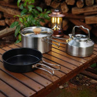 Cocinas de acero inoxidable para exteriores, de 4 piezas juego familiar, portátil, para Picnic, sopa, freír, vaporera, para el hogar - details 1