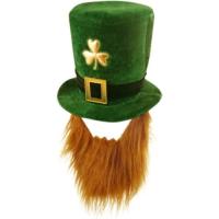 Gorra de Leprechaun Verde de Lujo Accesorio de Día de San Patrício con Barba de Jengibre - details 0