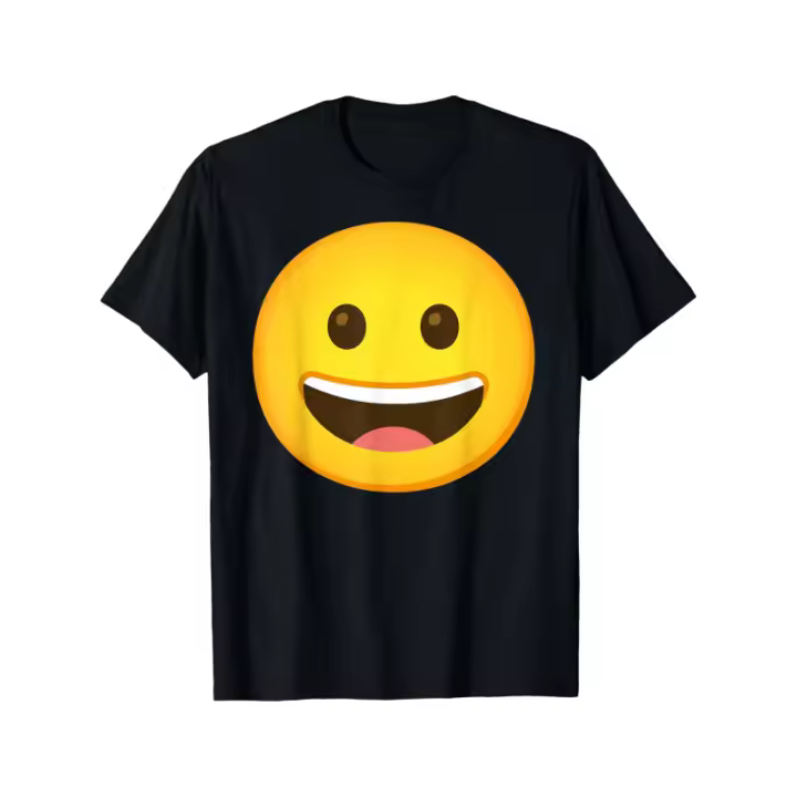 Camiseta feliz con cara sonriente de emoji, diseño divertido de puro algodón seleccionado, DIY de puro algodón, patrones ricos, suave y transpirable, conjunto de camiseta para pareja - 1