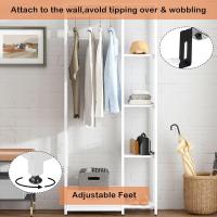 Perchero de ropa Burro, perchero doble de pie con estantes y cajón, perchero de madera 3 en 1 con 4 niveles para dormitorio - details 4