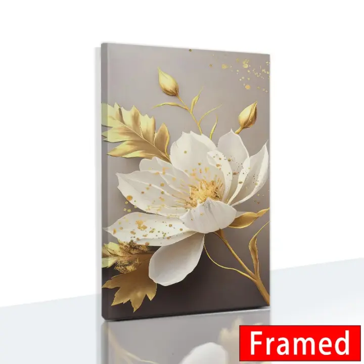 DHROOM Póster de Flores Doradas Nórdicas Retro Arte de Lienzo Botánico Minimalista - 1