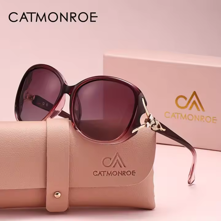 Gafas de Moda Polarizadas para Mujer CATMONROE - Montura Grande Elegante de PC con Bisagras de Metal Dorado, Protección, Gafas Elegantes para Viajar y Conducir, Caja de Regalo Incluida - 1