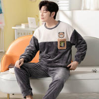 Pijama de franela para hombre, ropa de dormir cálida, pantalones largos de manga larga con dibujos animados, dos conjuntos de ropa para el hogar, talla grande, gruesa, Invierno - details 5