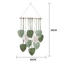 Colgante de pared de macramé de hoja, tapiz de pared estético tejido para habitación Bohemia, decoración de boda para el hogar, color verde - details 4
