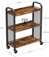Cowjag Carrito de Cocina Estrecho, Carrito Auxiliar con Ruedas, Ahorro de Espacio, Estantería de Cocina con Estructura de Hierro, Color Marrón Rústico, 66 x 26 x 85 cm - details 4