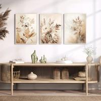 Pósteres impresos artísticos de hojas florales Beige abstractos e pintura en lienzo, decoración nórdica minimalista bohemia para sala de estar, dormitorio, pared del hogar - details 4