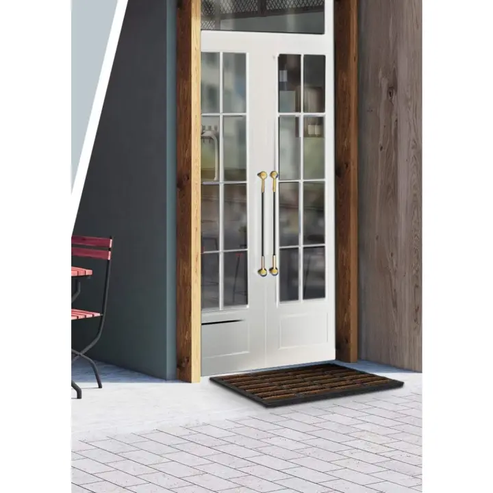 Felpudo Antideslizante Absorbente Resistente Lavable, Marrón Negro 45 x 75 cm |   Alfombra de Entrada de Goma y Fibra Natural con Orificios de Drenaje para Interior y Exterior | Atrapa la Suciedad - 1