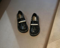 Zapatos de cuero para niñas, mocasines negros sin cordones, planos, perlas de estilo británico, para fiesta escolar, boda, novedad - details 14