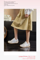 Zapatos deportivos de cuero nuevos, planos, informales, blancos para mujer. - details 17