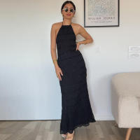 51618 Vestido largo de mujer sin espalda de tela plisada con personalidad nueva y transpirable con lazo de hoja de loto - details 15