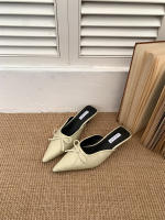Bolsa de arco de tacón grueso cabeza media zapatillas zapatos de hadas nuevo satén temperamento francés media bandeja zapatos individuales - details 3