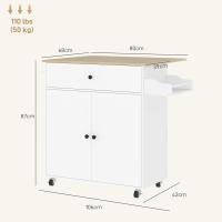 Carrito de cocina plegable, mueble auxiliar de cocina con ruedas, 2 puertas, cajón para especias, toallero y estante ajustable, 106x42x87 cm, blanco y roble - details 4