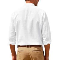Camisa de lino de primavera y otoño, manga larga, cuello alto, transpirable, pegatina informal, camisa de bolsillo, hombres - details 13