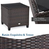 Conjunto de jardín exterior de ratán de 3 piezas, 1 mesa auxiliar de vidrio templado y 2 sillas con cojines, muebles de jardín terraza balcón exterior (negro) - details 4
