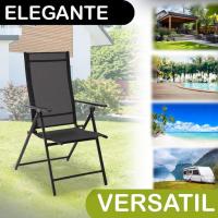 2 sillas Camping jardín y terraza Plegables y reclinables de 7 Posiciones de Acero con Epoxi anticorrosión y textileno Reforzado Negras - details 7