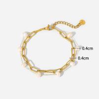 GOLDENCAT Pulsera elegante de acero con perlas para mujer, perlas de río, longitud extendida de la pulsera 16 cm, acero inoxidable, chapado en oro de 14k - details 0