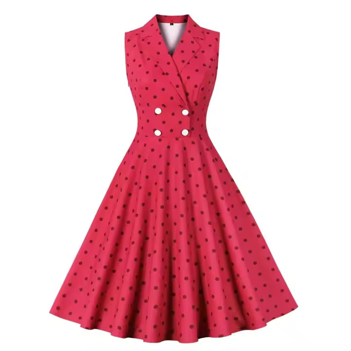 Elegante Vestido de Oficina para Mujer en Verano 2024 Cuello de Ganchillo Retro, Sin Mangas, Doble Abeto, Punto de Moda Vintage - 1