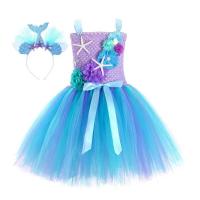 Vestido de sirena para niñas, vestido de fiesta de princesa de Halloween, falda tutú de tul de malla arcoíris, escala de pez de lentejuelas tres - details 17