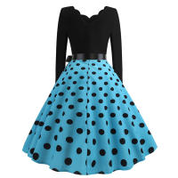 Women plaid print long sleeve vintage a line party dress v neck - details 51