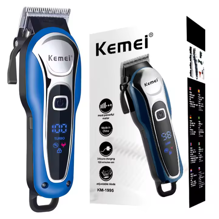Kemei-cortadora de pelo eléctrica para hombre, máquina de corte de pelo Original, recargable, ajustable, pantalla LCD - 1