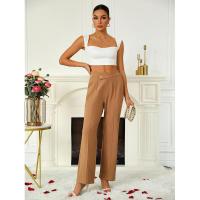 Acampanado para mujer, botones cruzados lisos, pierna recta, cintura alta, pantalones casuales de algodón elástico cómodo - details 10