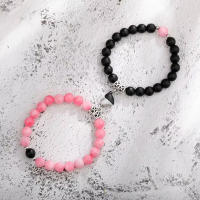 2 unids/set de pulseras de pareja con cuentas de piedra Natural, imán de corazón, atracción para mujeres y hombres, pulsera Simple de relación de amor, joyería - details 1