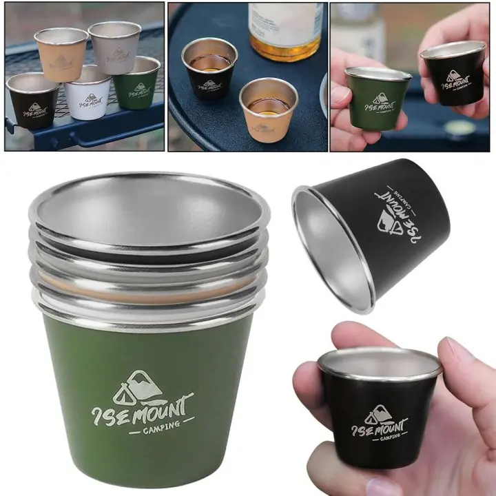 Mini taza de camping de acero inoxidable, 4-1 piezas, 50 ml, adecuada para VIE al aire libre, cerveza, vino, café, té, leche, bebidas, agua, - 1