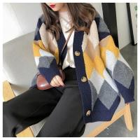 Cárdigans elegantes a cuadros para mujer, suéteres de gran tamaño con botones y manga abombada, Tops para invierno y primavera 2024 - details 7