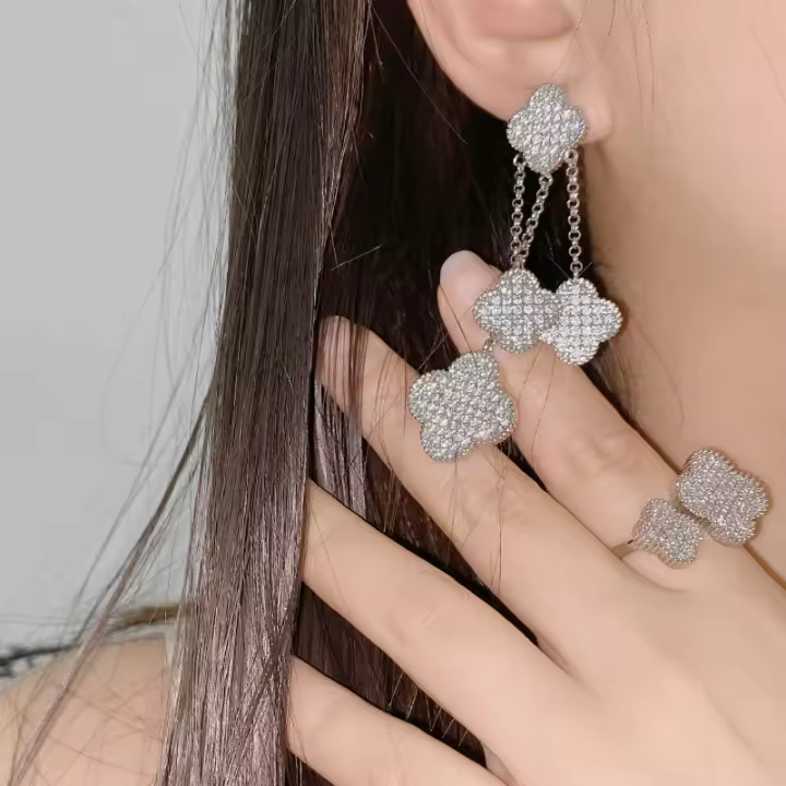Pendientes de borla de Súper Hada de gran oferta, finamente elaborados e incrustados con circonio, anillo abierto chapado en oro de 18 quilates - 1