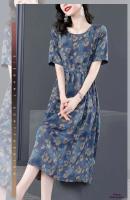 Elegante Vestido de Seda Hielo para Mujer Ajuste Suelto Largo Manga Larga Moda de Verano 2023 Estilo Floral Falda para Madre de Edad Media - details 0