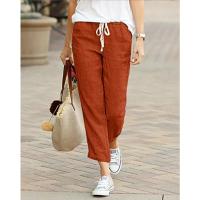 Pantalón elegante liso y sencillo para mujer, Pantalón recto recortado con cordón y cintura elástica, Pantalón informal de oficina para mujer - details 8