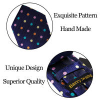 Set De Corbata Y Pochette Para Hombre En Azul Con Puntos De Alta Calidad En Seda Y Poliéster Estilo Fashion Para Negocios Y Fiestas Diseñador Barry.Wang - details 1