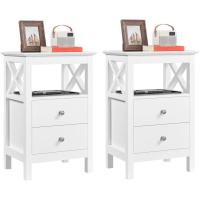 2 mesitas de noche para dormitorio con 2 cajones y estante, mesa auxiliar de sofá moderna, mueble de noche blanco de 40 x 30 x 60 cm - details 0