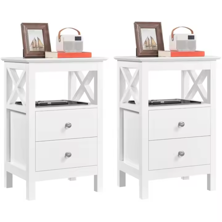2 mesitas de noche para dormitorio con 2 cajones y estante, mesa auxiliar de sofá moderna, mueble de noche blanco de 40 x 30 x 60 cm - 1