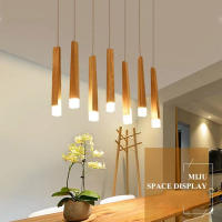 Lámpara colgante de madera japonesa minimalista, candelabro de diseño moderno para comedor, cafetería, Bar, luz de techo - details 2