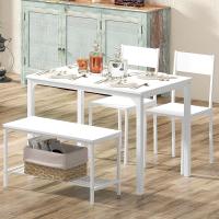 Juego de comedor de 4 piezas con mesa, 2 sillas y 1 banco. Conjunto de muebles de cocina de madera con estructura de acero. - details 9
