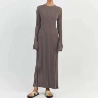 Vestido de Punto con Mangas Acolchadas Falda Larga con Lazo en Cintura, Cuello Redondo, Estilo Retro de los 90 Moda Callejera para Mujeres - details 11