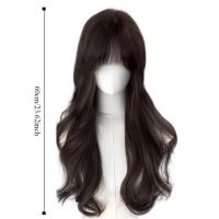 Peluca sintética de estilo coreano con flequillo, postizos con clip, peluca larga ondulada y rizada, cabello falso invisible, cosplay, pelucas de lolita para mujer - details 0