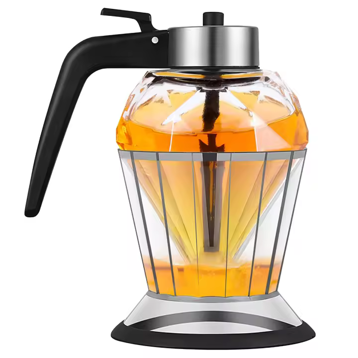 Dispensador de aceite de oliva, botella de vidrio, tarro de miel, vinagrera de vidrio para cocina, olla de aceite sin goteo con soporte - 1