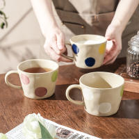 Taza de lunares de color cerámico Vintage, taza de café para el hogar, arcilla japonesa simple ins, pintada a mano, nórdica - details 2