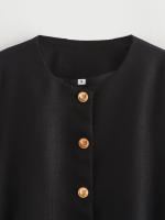 Elegant Black White Jacket For Women Autumn O Neck Long Sleeve Crop Coat Single Breasted With Belt Lady New Outerwear - details 5